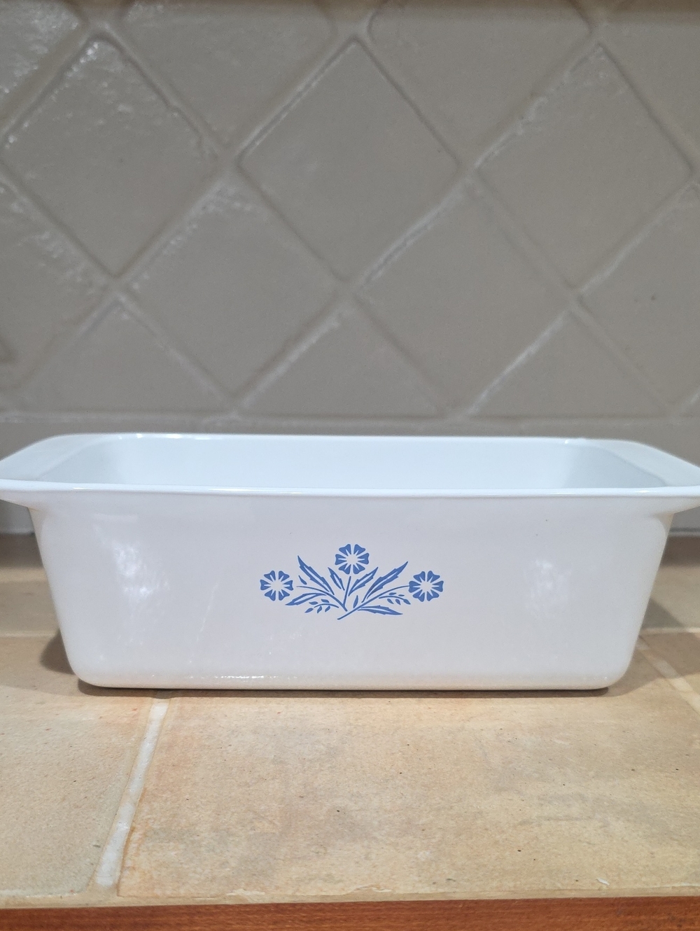 Corningware White Loaf Pan with Blue Floral Cornflower Motif 2 Qt